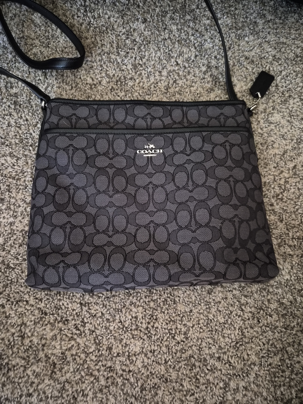 Coach Signature File Crossbody Black Gray Canvas Leather F55363 Adjustable Strap
